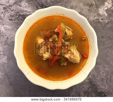 Classic, Hearty Fish Stew Bouillabaisse. French Provencal Fish Soup.