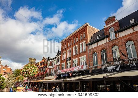 Open-air Cafe And Restaurants In A Row. Eindhoven, Netherlands.