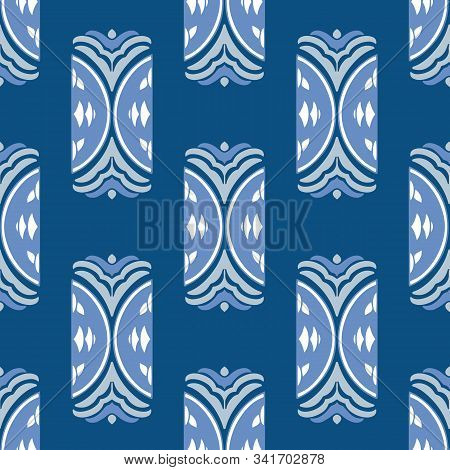 Classic Blue Hand Drawn Element Seamless Vector Pattern