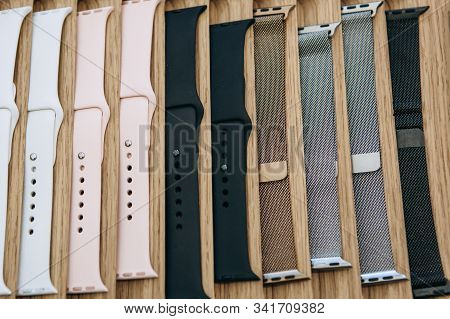 Watchbands In A Row. Silicone Straps For Sports Watches. Colored Bracelets For Smart Watches.