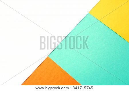 Abstract Background Of Four Trending Colors Orange Tiger, Mimosa, White, Biscay Green. Mint, White, 