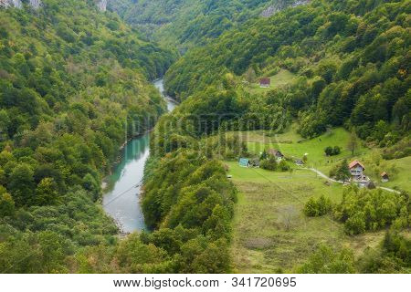 Tara River Canyon, Mountains And Forests Around In The Durmitor Nature Park, Montenegro