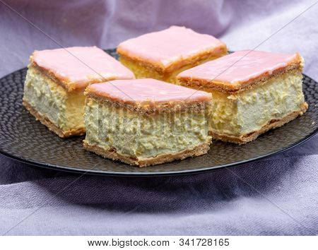 Tompoes Or Tompouce, Iconic Pastry In Netherlands And Belgium Made From Puff Dough, Icing, Cream