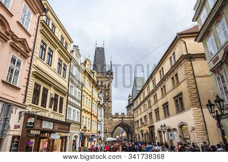 Prague, Czechia - November 2, 2019: Lesser Town Bridge Tower Of Charles Bridge, Also Called Malostra