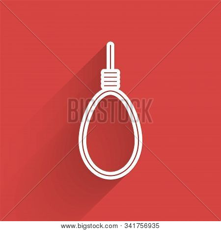 White Line Gallows Rope Loop Hanging Icon Isolated With Long Shadow. Rope Tied Into Noose. Suicide, 