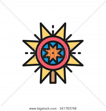 Vector Ukrainian Christmas Vertep Star Flat Color Line Icon.