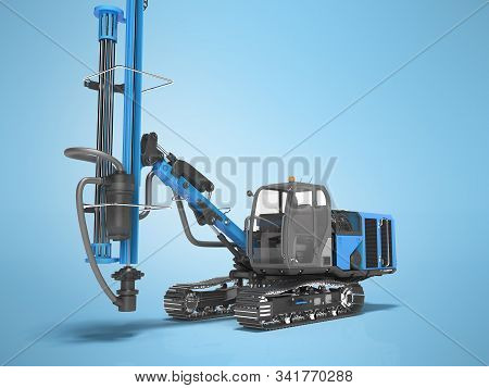 Big Construction Machinery Crawler Mounted Rotary Drilling Rig Front View Blue 3d Rendering On Blue 
