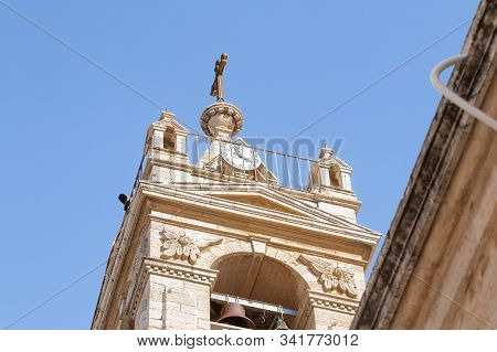 Jerusalem, Israel, December 28, 2018 : St. Nicholas Church Bell Tower In Bay Jala - A Suburb Of Beth