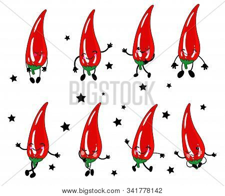 Chilli. Hot Pepper Jalapeno Character. Cute Cartoon Lackey With Arms And Legs. Set Of Vegetablesisol