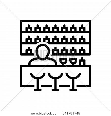 Black Line Icon For Bar Bout  Pub Counter Restaurant Drink Table Glass Wine People