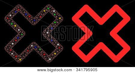 Flare Mesh Delete X-cross Icon With Glare Effect. Abstract Illuminated Model Of Delete X-cross. Shin