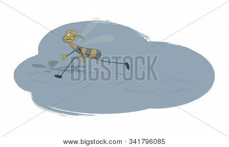Running Water Steps. Vector Illustration On A Colored Stylized Background.