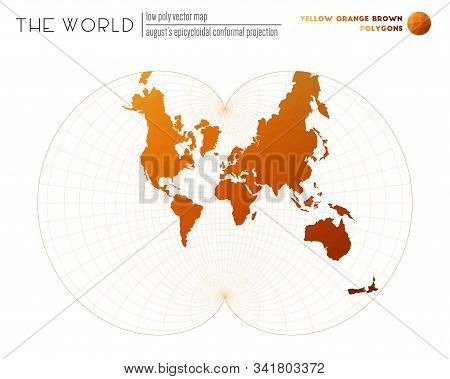 World Map With Vibrant Triangles. August's Epicycloidal Conformal Projection Of The World. Yellow Or