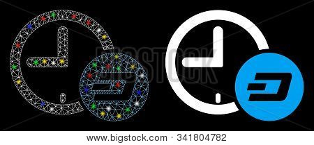 Glossy Mesh Dash Credit Time Icon With Glare Effect. Abstract Illuminated Model Of Dash Credit Time.