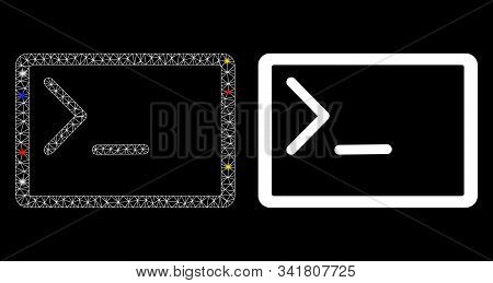 Glowing Mesh Coding Console Icon With Glow Effect. Abstract Illuminated Model Of Coding Console. Shi