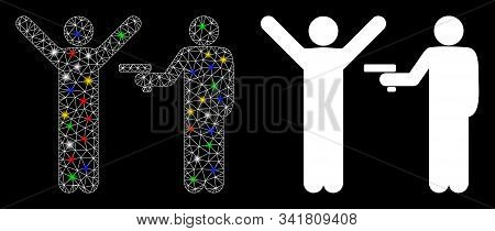 Flare Mesh Crime Robbery Icon With Glitter Effect. Abstract Illuminated Model Of Crime Robbery. Shin