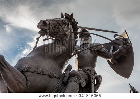 Kaunas, Lithuania - July 14, 2018: Newly Erected Sculpture Freedom Warrior In Kaunas, Lithuania.