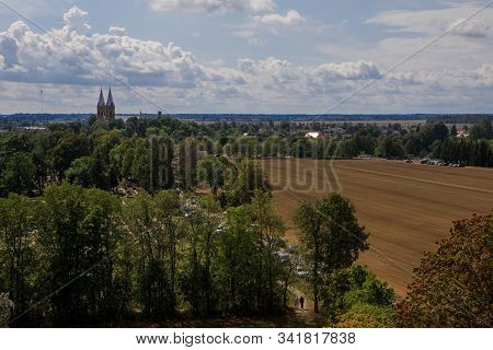 Fields And Meadows Around Small Town Krekenava, Lithuania. View From Observation Tower In Krekenava 
