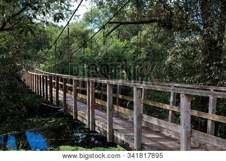 Hanging Bridge Over The River Nevezis In Vadakteliai, Lithuania