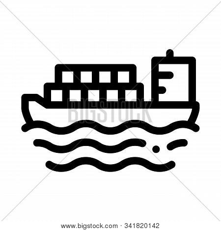 Cargo Ship At Sea Icon Vector. Outline Cargo Ship At Sea Sign. Isolated Contour Symbol Illustration