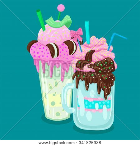 Three Different Milkshakes. Vector Objects On A White Background