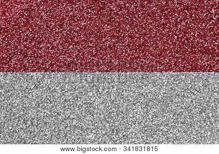 Indonesia Flag Depicted On Many Small Shiny Sequins. Colorful Festival Background For Party