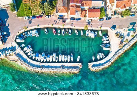 Zadar. Village Of Diklo In Zadar Archipelago Aerial View Of Harbor And Turquoise Sea, Dalmatia Regio