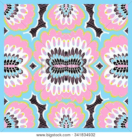 Vector Abstract Geometric Background, Colorful Doodle Illustration, Fabric Textile Pattern. Bandanna