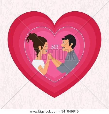 Couple In A Pinl Heart - Vector Illustration