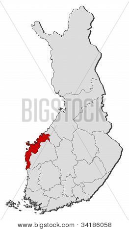 Karta över Finland, Österbotten belyst