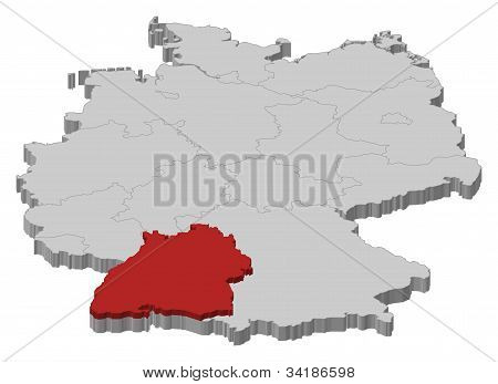 Map Of Germany, Baden-württemberg Highlighted