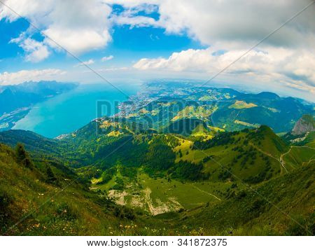 Summer landscape of Switzerland mountain nature at Rochers-de-Naye
