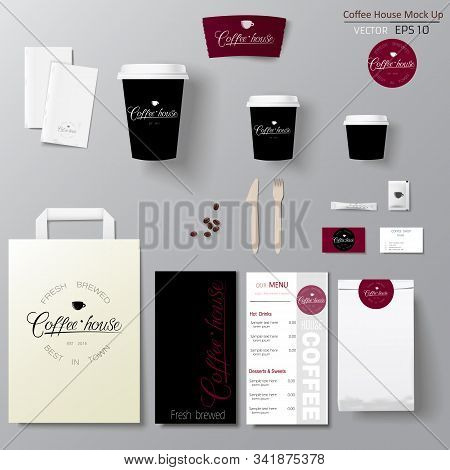 Coffee Shop Corporate Identity Template Design Set With Calligraphy Logo.