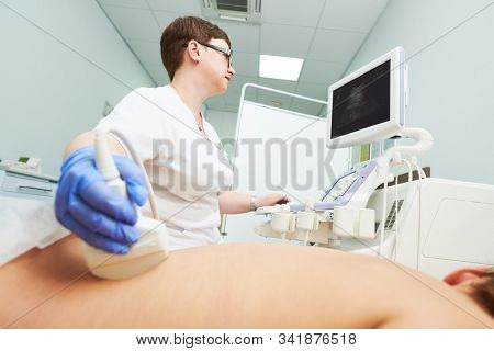 ultrasound scan. Examining kidney for nephritis