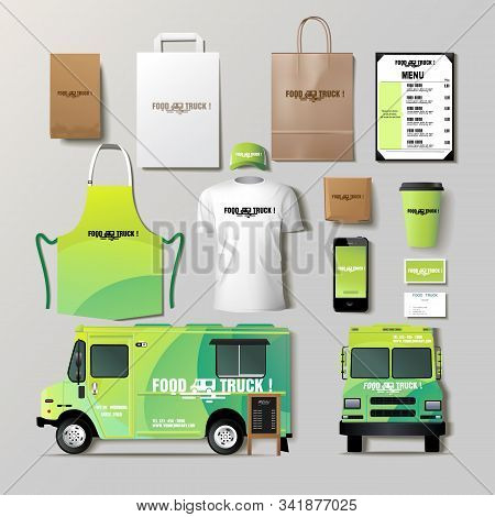 Vector Food Truck Corporate Identity Template Design Set.