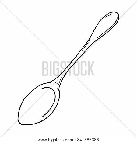 Spoon Icon. Vector Illustration Of A Small Coffee Spoon. Hand Drawn Teaspoon, Dessert Spoon.