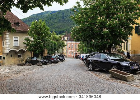 Spitz, Austria - May 13, 2019: This Is The Main Street In The Old Danube Town In The Wachau Valley.