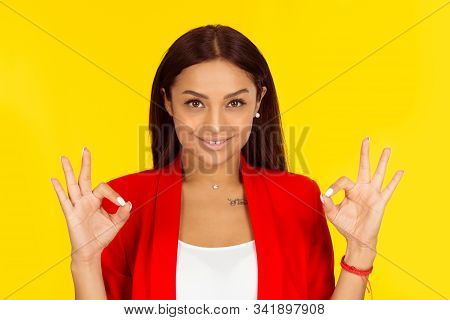 Everything Is Alright. Multicultural Model Showing Ok Sign With Both Hands. Mixed Race Model Isolate