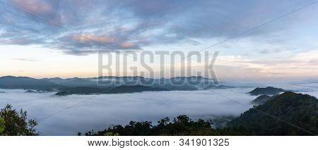 Panorama Beautiful View Of Sea Of Mist At Ayersweng View Point In The Morning In Public Park In Beto