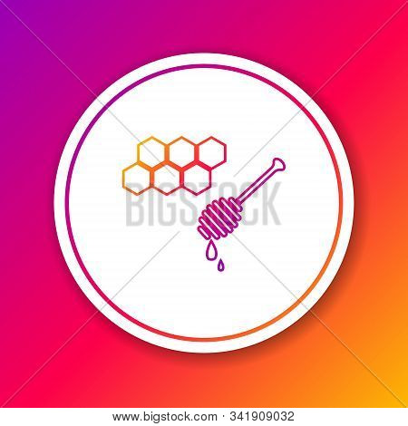 Color Line Honeycomb With Honey Dipper Stickicon Isolated On Color Background. Honey Ladle. Honey Ce