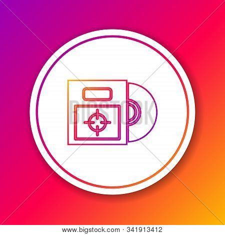 Color Line Cd Or Dvd Disk In Box Icon Isolated On Color Background. Compact Disc Sign. Circle White 