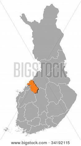 Karta över Finland, Mellersta Österbotten belyst
