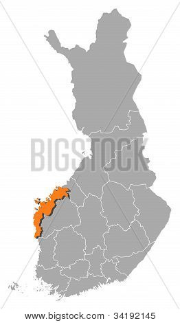 Karta över Finland, Österbotten belyst