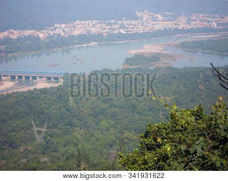 Beautiful Scene From Chandi Pahar Of Hardwar In India. The Photo Was Taken At The Time Of Climbing T
