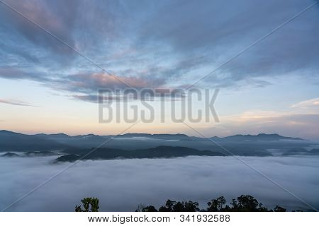 Beautiful View Of Sea Of Mist At Ayersweng View Point In The Morning In Public Park In Betong, Thail