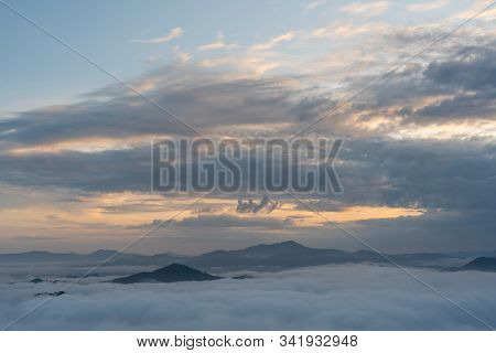 Beautiful View Of Sea Of Mist At Ayersweng View Point In The Morning In Public Park In Betong, Thail