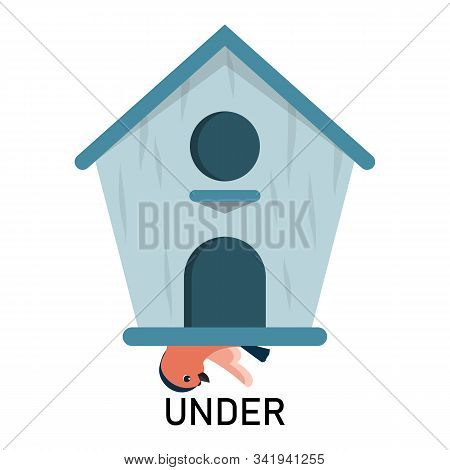 Bird And Birdhouse, Learning Preposition Vector Isolated. Preschool Education, Study Position Of The