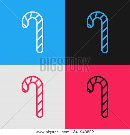 Color Line Christmas Candy Cane With Stripes Icon Isolated On Color Background. Merry Christmas And 