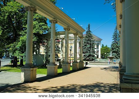 Kaliningrad, Russia - June 27, 2010: Colonnade And Kaliningrad Regional Drama Theatre With A Large H