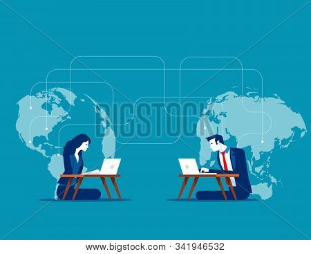 Intercontinental Communications. Concept Business Vector Illustration, Talking, Network, Online Dati